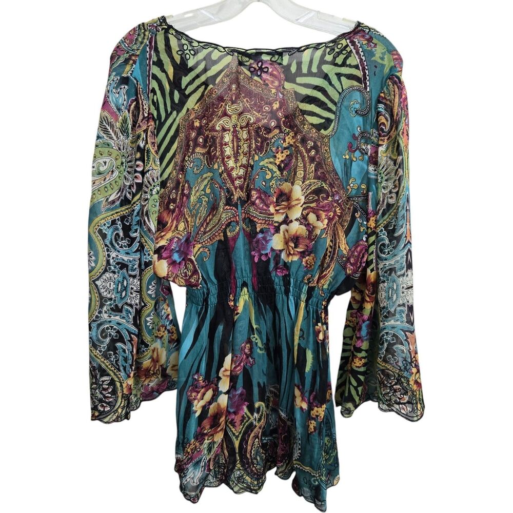 The Pyramid Collection Sheer Bell Sleeve Tunic Top Size M Fairy Grunge Witchy - Picture 7 of 11
